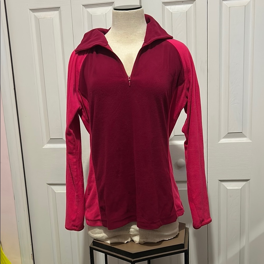 Red Fitted Long Sleeve Polo Sweatshirt